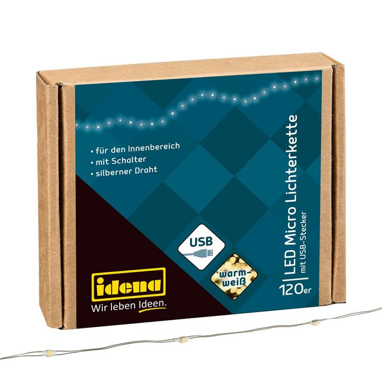 Produktbild: Idena Lichterkette 120 Micro LED warmwei&szlig; mit USB 13,4m
