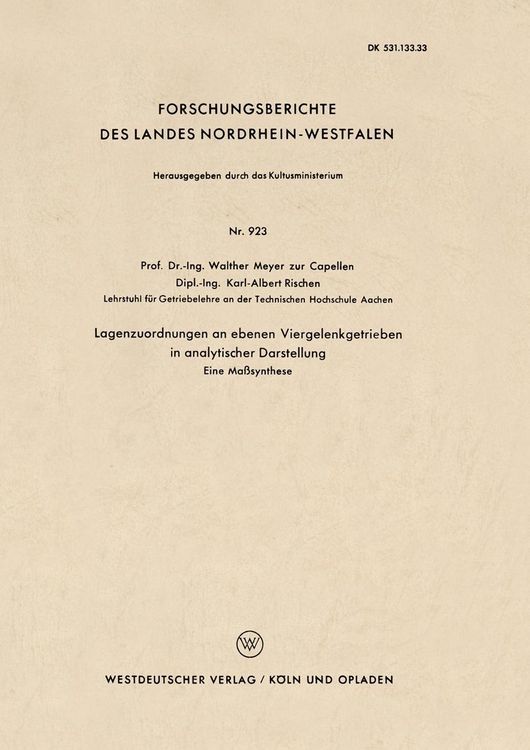 Produktbild: Lagenzuordnungen an ebenen Viergelenkgetrieben in analytischer Darstellung