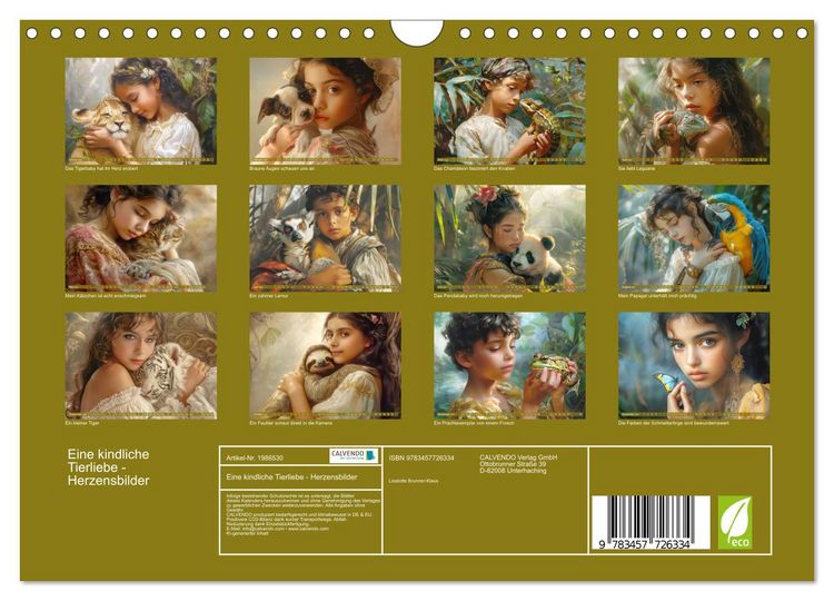 Produktbild: Eine kindliche Tierliebe - Herzensbilder (Wandkalender 2026 DIN A4 quer), CALVENDO Monatskalender