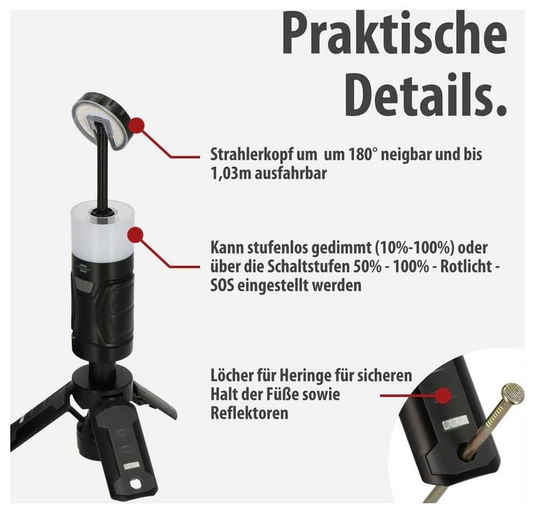 Produktbild: Brennenstuhl 1173740008 UL 400 AT Arbeitsleuchte, Camping-Leuchte 400 lm 540 g Schwarz, Wei&szlig;