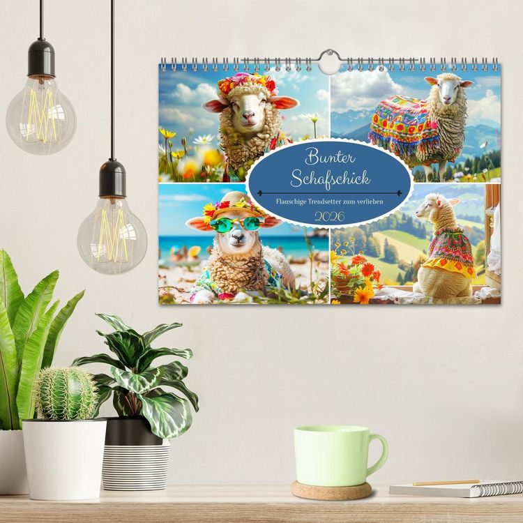 Produktbild: Bunter Schafschick. Flauschige Trendsetter zum verlieben (Wandkalender 2026 DIN A4 quer), CALVENDO Monatskalender