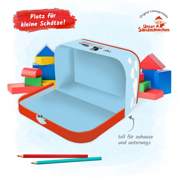 Produktbild: Tr&ouml;tsch Kinder-Koffer "Sandmann" klein, Pappkoffer, Koffer aus Pappe, Geschenk Verpackung, Gutschein Verpackung,Spielkoffer, Metallgriff und Metallhenkel, Reisekoffer Kinder