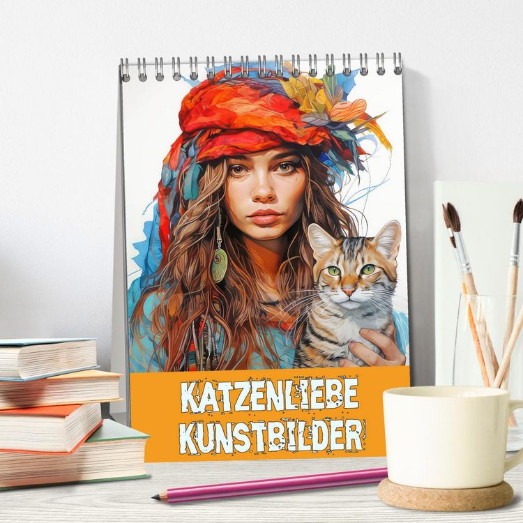 Produktbild: Katzenliebe Kunstbilder (Tischkalender 2026 DIN A5 hoch), CALVENDO Monatskalender