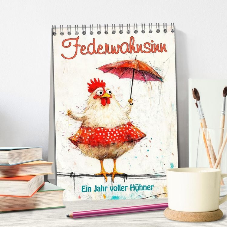 Produktbild: Federwahnsinn - Ein Jahr voller H&uuml;hner (Tischkalender 2026 DIN A5 hoch), CALVENDO Monatskalender