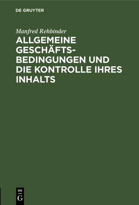 Produktbild: Allgemeine Gesch&auml;ftsbedingungen und die Kontrolle ihres Inhalts