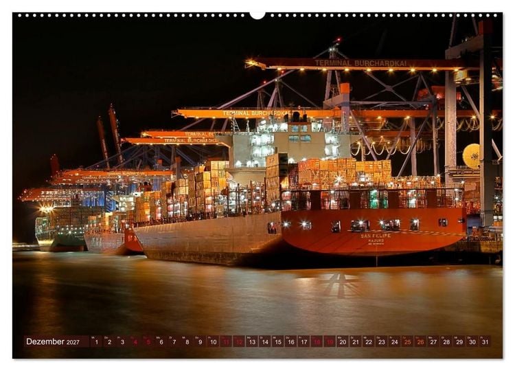 Produktbild: Magic Nights Containerschiffe (hochwertiger Premium Wandkalender 2027 DIN A2 quer), Kunstdruck in Hochglanz