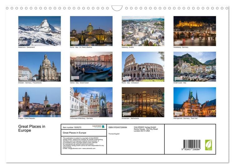 Produktbild: Great Places in Europe (Wall Calendar 2026 DIN A3 landscape), CALVENDO 12 Month Wall Calendar