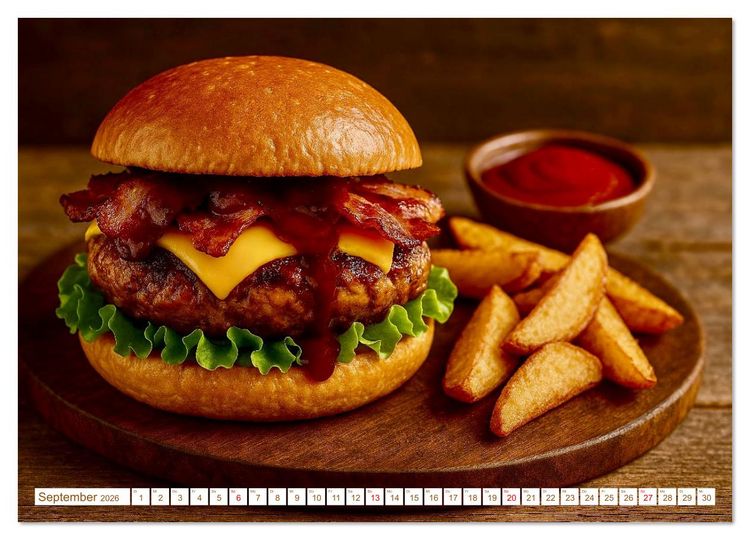 Produktbild: Leckere Burger (hochwertiger Premium Wandkalender 2026 DIN A2 quer), Kunstdruck in Hochglanz