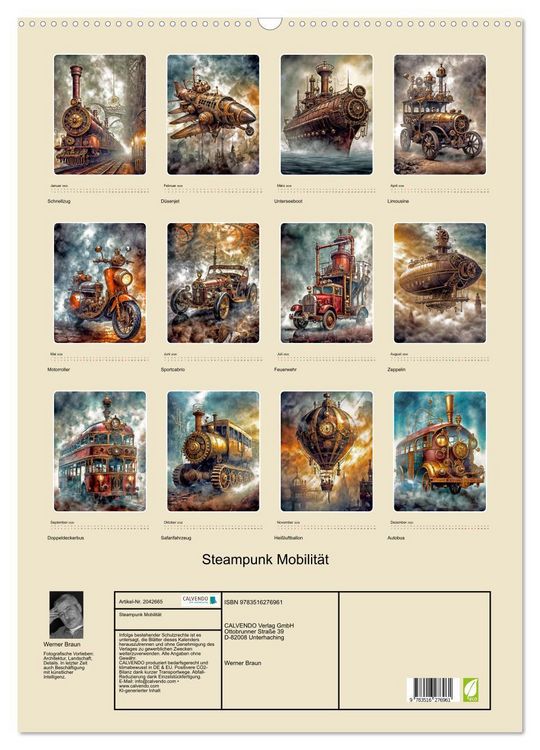 Produktbild: Steampunk Mobilit&auml;t (Wandkalender 2026 DIN A2 hoch), CALVENDO Monatskalender