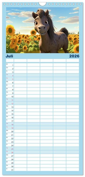 Produktbild: Familienplaner 2026 - Niedliche Ponys mit 5 Spalten (Wandkalender, 21 x 45 cm) CALVENDO