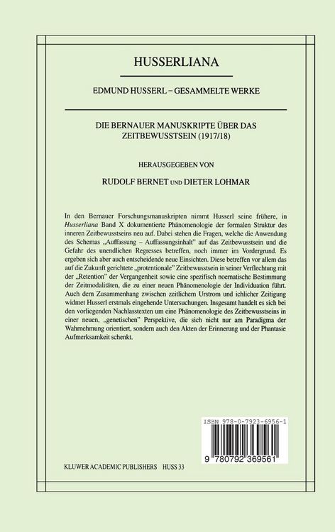 Produktbild: Die Bernauer Manuskripte &Uuml;ber das Zeitbewusstsein (1917/18)