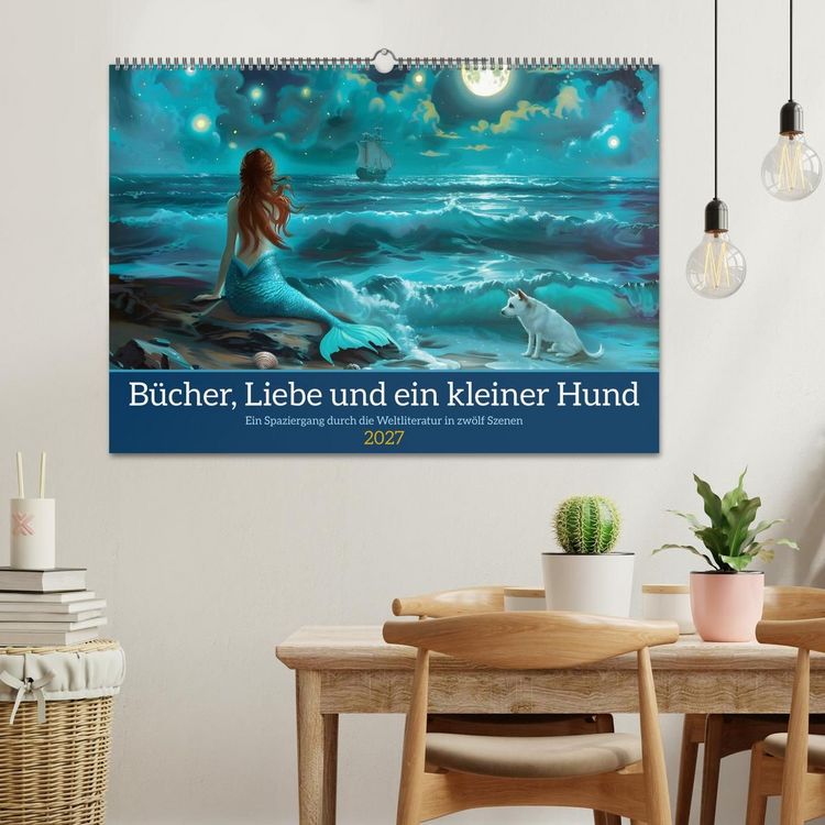 Produktbild: B&uuml;cher, Liebe und ein kleiner Hund (Wandkalender 2027 DIN A2 quer), CALVENDO Monatskalender