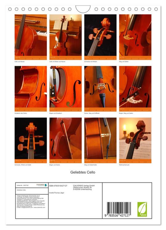 Produktbild: Geliebtes Cello (Wandkalender 2026 DIN A4 hoch), CALVENDO Monatskalender