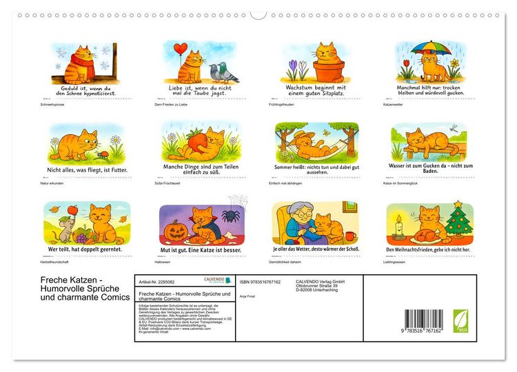 Produktbild: Freche Katzen - Humorvolle Spr&uuml;che und charmante Comics (hochwertiger Premium Wandkalender 2027 DIN A2 quer), Kunstdruck in Hochglanz