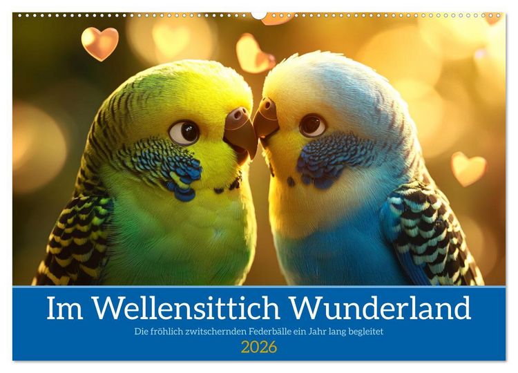 Produktbild: Im Wellensittich Wunderland (Wandkalender 2026 DIN A2 quer), CALVENDO Monatskalender