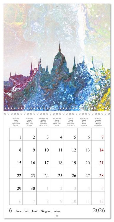 Produktbild: Colorful metropolises of the world - Acrylic Pouring of skylines of famous world cities (Wall Calendar 2026 12 &times; 12 Inch) CALVENDO 12 Month Wall Calendar