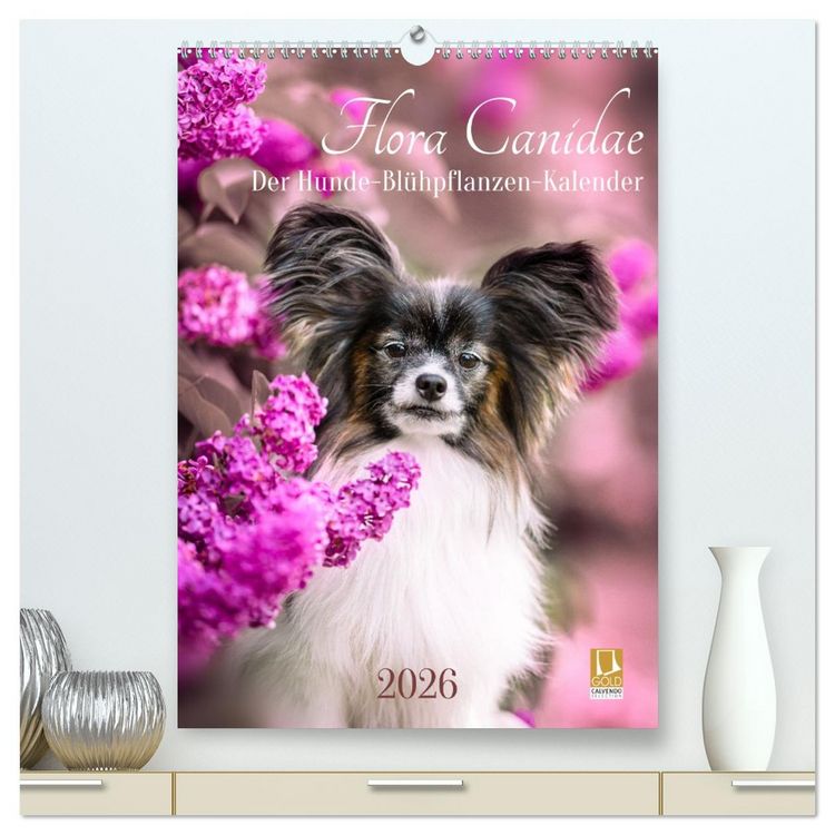 Produktbild: Flora Canidae - der Hunde-Bl&uuml;hpflanzen-Kalender (hochwertiger Premium Wandkalender 2026 DIN A2 hoch), Kunstdruck in Hochglanz