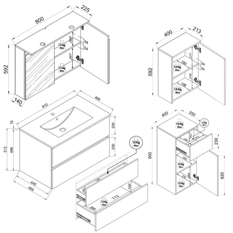 Produktbild: 5 tlg. Badm&ouml;bel-Set mit Waschbecken Cosila-I 81 cm