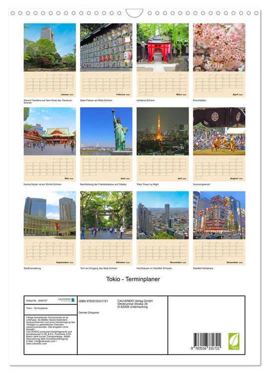 Produktbild: Tokio - Terminplaner (Wandkalender 2026 DIN A3 hoch), CALVENDO Monatskalender