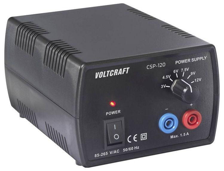 Produktbild: VOLTCRAFT CSP-120 Labornetzger&auml;t, einstellbar Gleichspannung 3 V, 4.5 V, 6 V, 7.5 V, 9 V, 12 V 1.5 A (max.) 18 W Anzahl Ausg&auml;nge 1 x