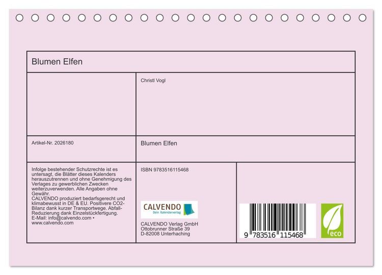 Produktbild: Blumen Elfen (Tischkalender 2026 DIN A5 quer), CALVENDO Monatskalender