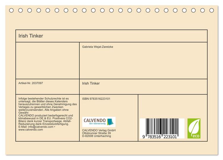 Produktbild: Irish Tinker (Tischkalender 2026 DIN A5 quer), CALVENDO Monatskalender