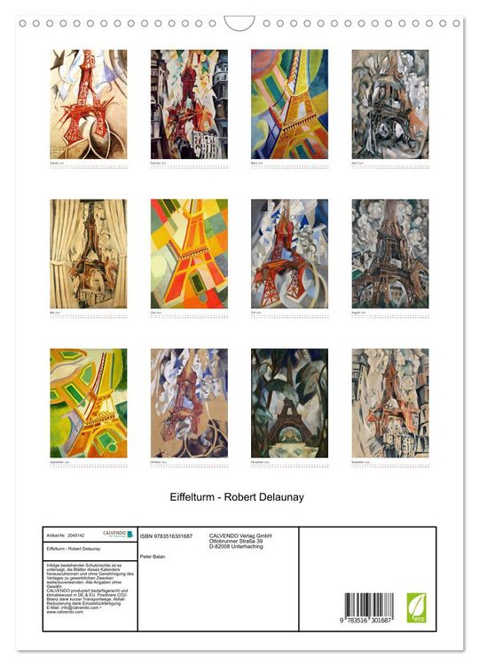 Produktbild: Eiffelturm - Robert Delaunay (Wandkalender 2026 DIN A3 hoch), CALVENDO Monatskalender