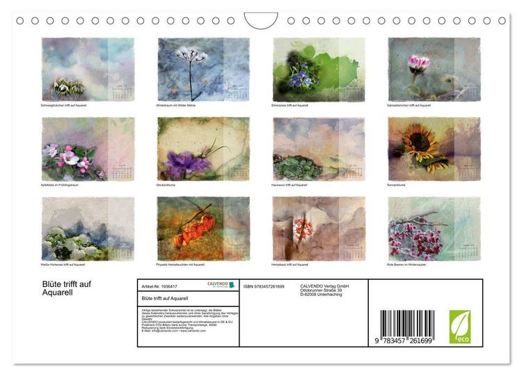 Produktbild: Bl&uuml;te trifft auf Aquarell (Wandkalender 2026 DIN A4 quer), CALVENDO Monatskalender