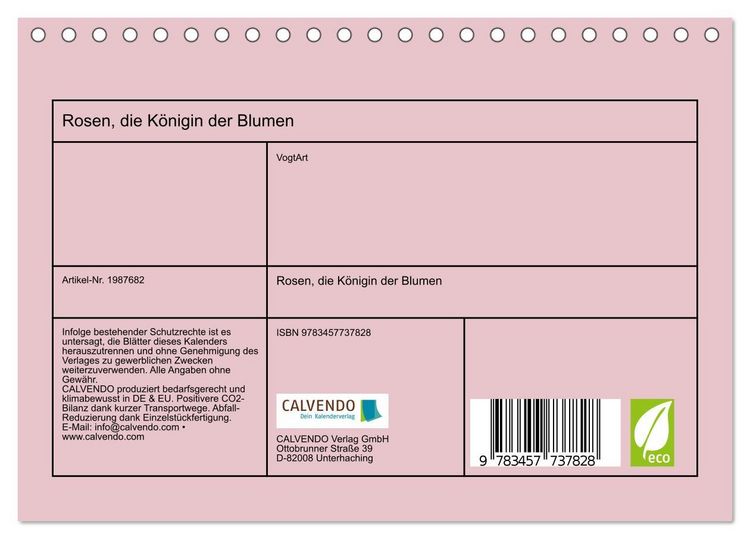 Produktbild: Rosen, die K&ouml;nigin der Blumen (Tischkalender 2026 DIN A5 quer), CALVENDO Monatskalender