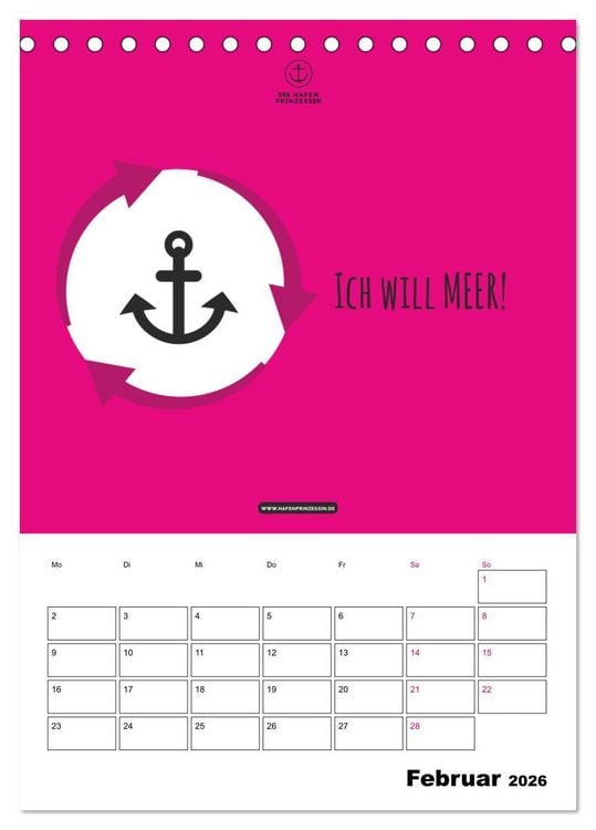 Produktbild: hafenprinzessin: Ankertr&auml;ume & Meer - Der moderne Zitate-Wandkalender f&uuml;r maritime Lebensmomente! (Tischkalender 2026 DIN A5 hoch), CALVENDO Monatskalender