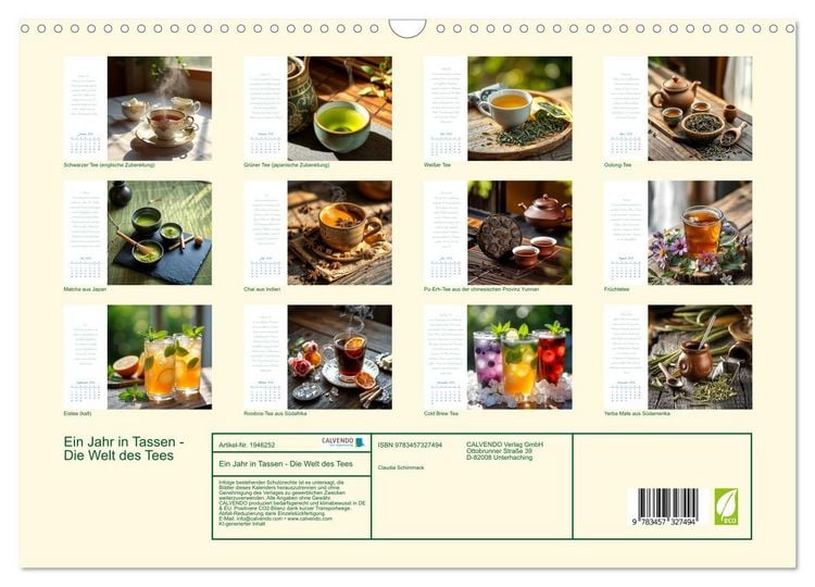 Produktbild: Ein&nbsp;Jahr&nbsp;in&nbsp;Tassen - Die Welt des Tees (Wandkalender 2026 DIN A3 quer), CALVENDO Monatskalender