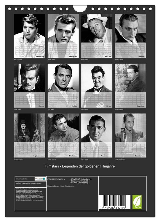 Produktbild: Filmstars - Legenden der goldenen Filmjahre (Wandkalender 2026 DIN A4 hoch), CALVENDO Monatskalender