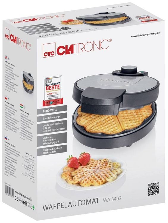 Produktbild: Clatronic WA 3492 Waffeleisen Antihaftbeschichtung Schwarz, Edelstahl