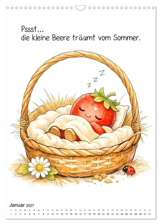 Produktbild: Erdbeer Kalender - Niedliche Illustrationen mit Spr&uuml;chen (Wandkalender 2027 DIN A3 hoch), CALVENDO Monatskalender