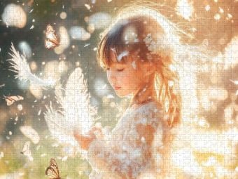 Produktbild: CALVENDO Puzzle Im Wind tanzt ein Geheimnis, das nur Kinderherzen h&ouml;ren | 1000 Teile Lege-Gr&ouml;&szlig;e 64x48cm Foto-Puzzle f&uuml;r gl&uuml;ckliche Stunden