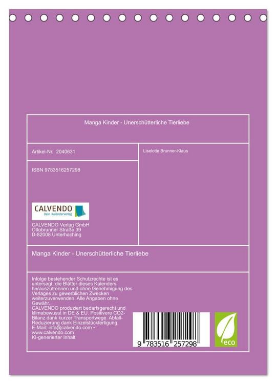 Produktbild: Manga Kinder - Unersch&uuml;tterliche Tierliebe (Tischkalender 2026 DIN A5 hoch), CALVENDO Monatskalender