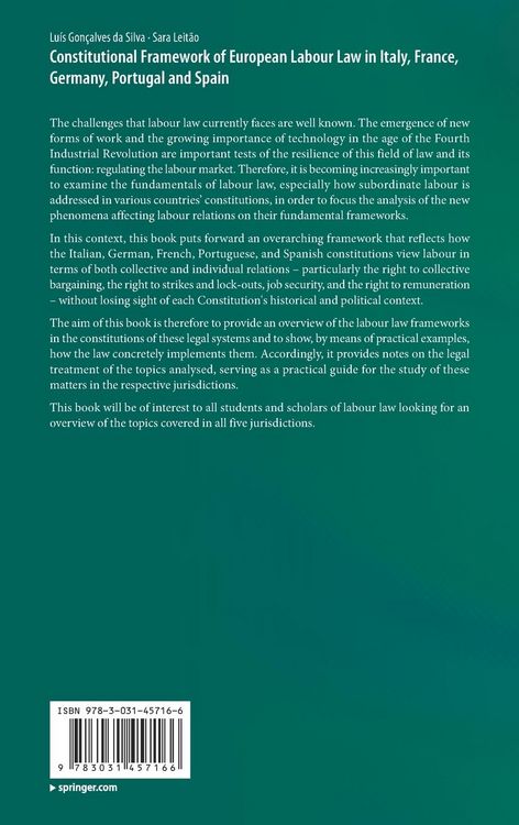Produktbild: Constitutional Framework of European Labour Law in Italy, France, Germany, Portugal and Spain