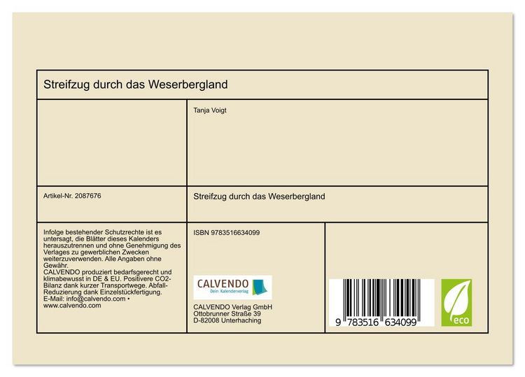 Produktbild: Streifzug durch das Weserbergland (Tischkalender 2026 DIN A5 quer), CALVENDO Monatskalender