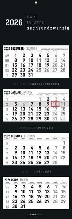 Bild vom Artikel 4-Monatskalender Black 2026 - Büro-Kalender 33x20 cm (geschlossen), 33x100 (geöffnet) - faltbar - mit Datumsschieber - Alpha Edition vom Autor Alpha Edition