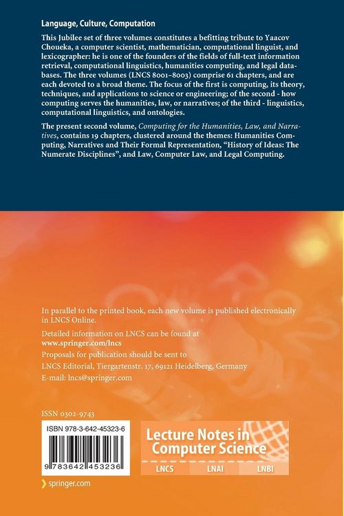 Produktbild: Language, Culture, Computation: Computing for the Humanities, Law, and Narratives