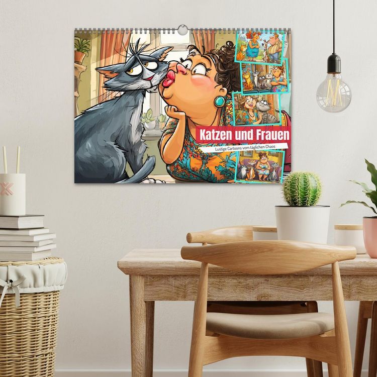 Produktbild: Katzen und Frauen. Lustige Cartoons vom t&auml;glichen Chaos (Wandkalender 2026 DIN A3 quer), CALVENDO Monatskalender