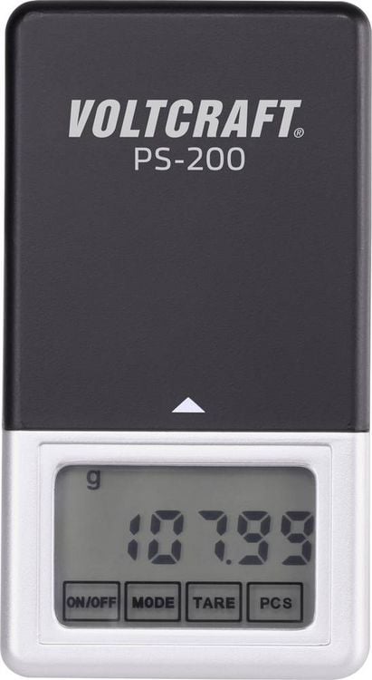 Produktbild: VOLTCRAFT PS-200 Taschenwaage VC-8912595 W&auml;gebereich (max.) 200 g Ablesbarkeit 0.01 g batteriebetrieben Schwarz, Silber