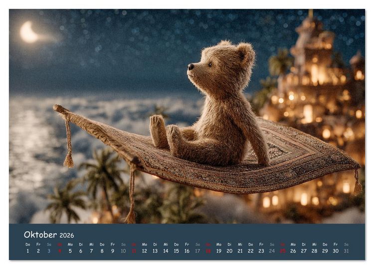 Produktbild: Tierisch hoch hinaus - Fantastische Tiere auf fliegenden Teppichen (Tischkalender 2026 DIN A5 quer), CALVENDO Monatskalender