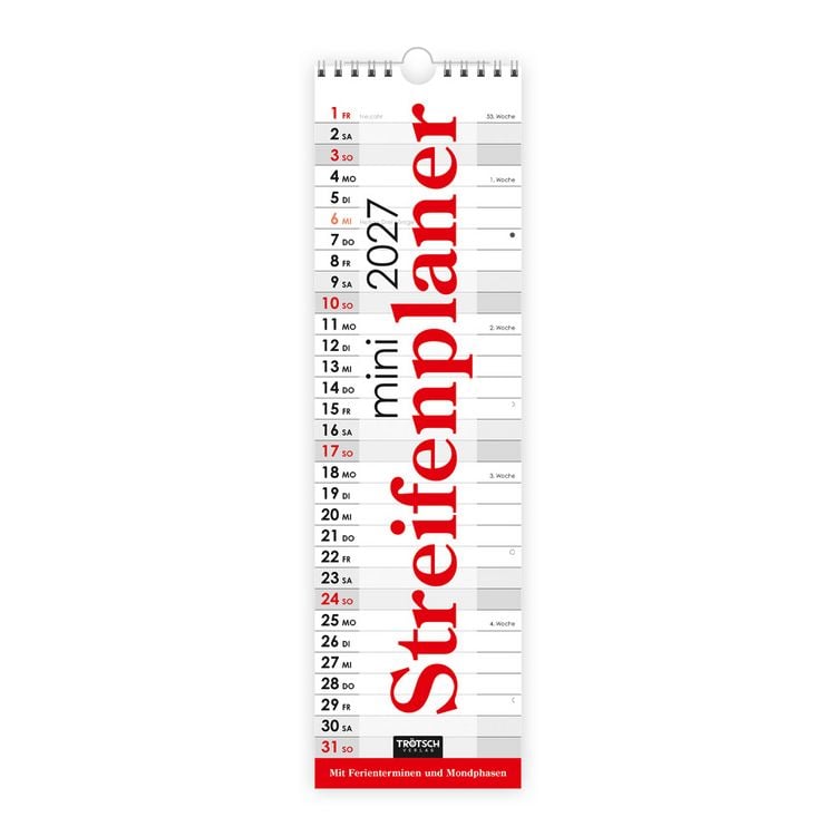 Produktbild: TR&Ouml;TSCH - Streifenkalender Mini Rot 2027