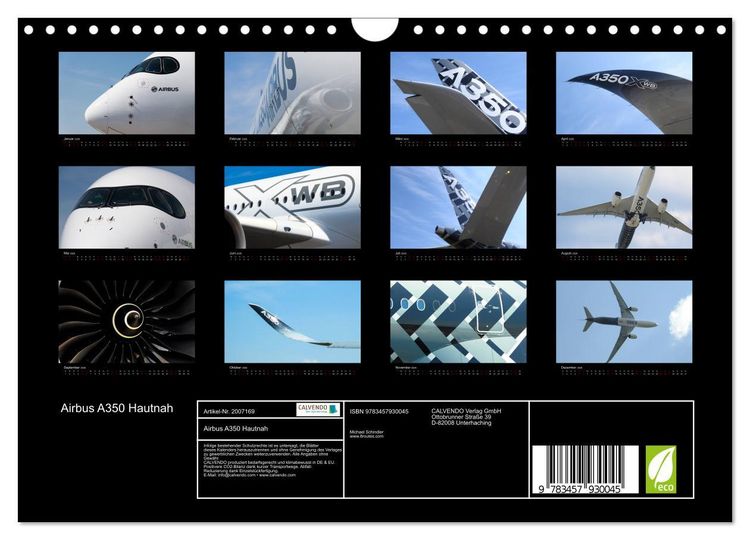 Produktbild: Airbus A350 Hautnah (Wandkalender 2026 DIN A4 quer), CALVENDO Monatskalender