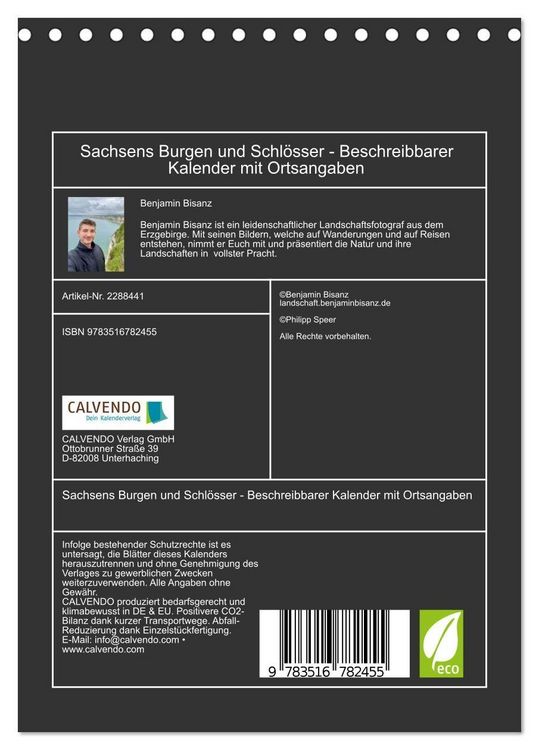 Produktbild: Sachsens Burgen und Schl&ouml;sser - Beschreibbarer Kalender mit Ortsangaben (Tischkalender 2027 DIN A5 hoch), CALVENDO Monatskalender