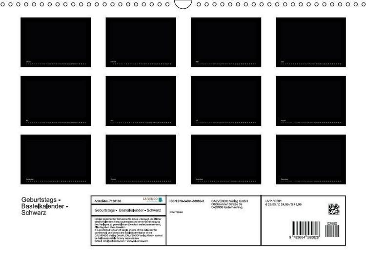 Produktbild: K. A., K: Geburtstags - Bastelkalender - Schwarz (Wandkalen