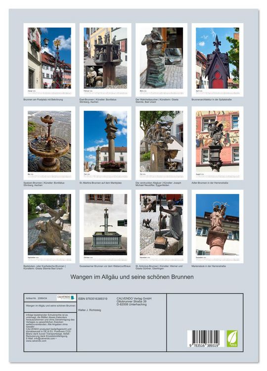 Produktbild: Wangen im Allg&auml;u und seine sch&ouml;nen Brunnen (hochwertiger Premium Wandkalender 2026 DIN A2 hoch), Kunstdruck in Hochglanz