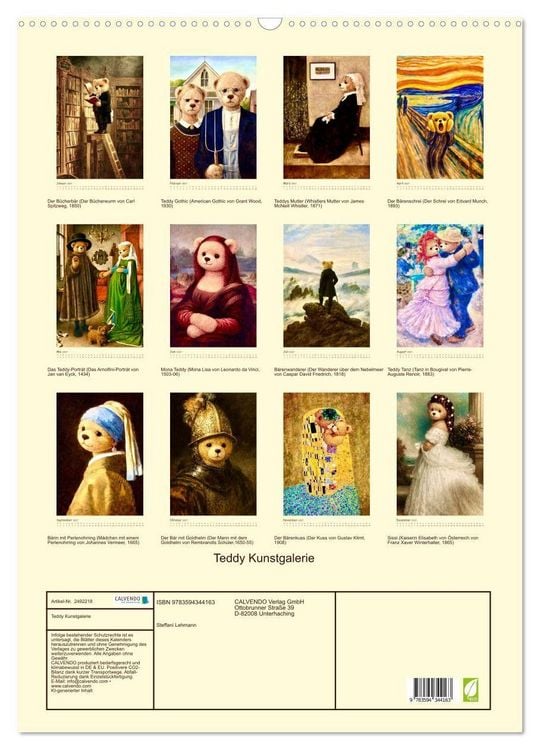 Produktbild: Teddy Kunstgalerie (Wandkalender 2027 DIN A2 hoch), CALVENDO Monatskalender