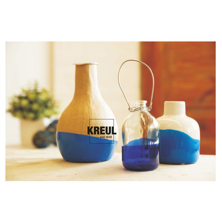 Produktbild: KREUL Acryl Glanzfarben Basis Set 6 x 20 ml, Gelb, Rot, Himmelblau, Gr&uuml;n, Hellbraun, Schwarz, 1 Pinsel